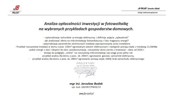 Analiza opłacalności inwestycji w fotowoltaikę na wybranych przykładach gosp. domowych