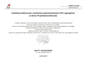 Instalacja elektryczna z zasilaniem gwarantowanym UPS i agregatem w domu Projektanta Elektryka