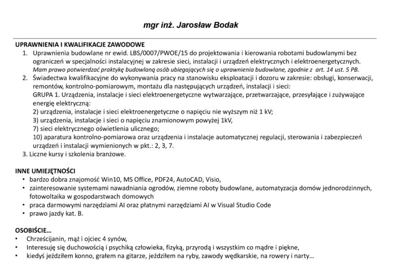 Uprawnienia i kwalifikacje zawodowe