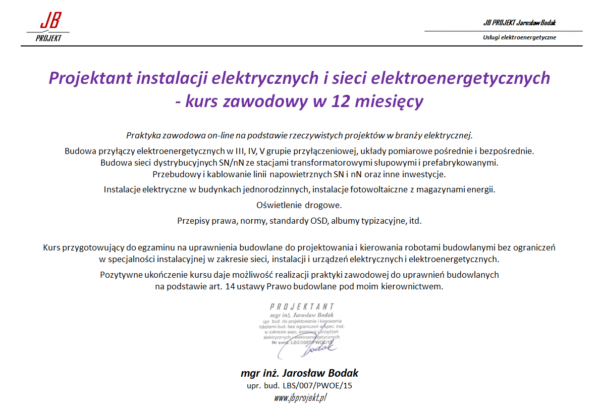 Projektant instalacji elektrycznych i sieci elektroenergetycznych