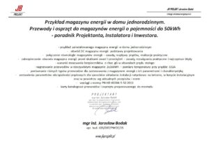 Przykład magazynu energii w domu jednorodzinnym — przewody i osprzęt do magazynów energii o pojemności do 50 kWh (poradnik Projektanta, Instalatora i Inwestora)