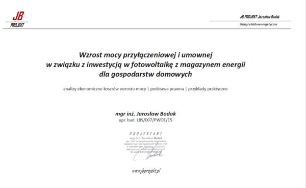 Wzrost mocy przyłączeniowej i umownej w związku z inwestycją w fotowoltaikę z magazynem energii dla gospodarstw domowych Wzrost mocy przyłączeniowej i umownej w związku z inwestycją w fotowoltaikę z magazynem energii dla gospodarstw domowych